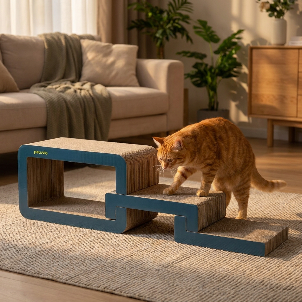 Peluvio Clawy drapak tekturowy dla kota modułowy z legowiskiem, 3 moduły – niebieski