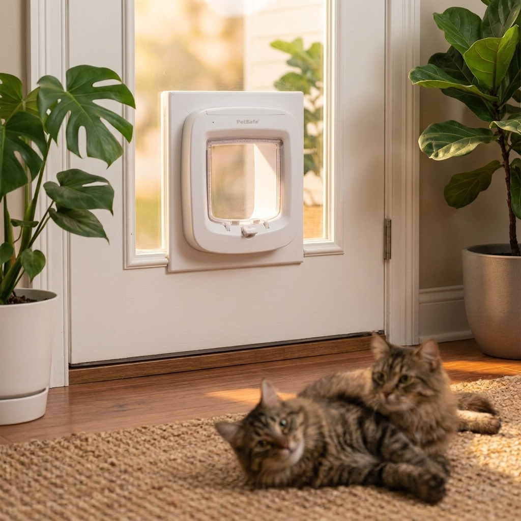 PetSafe Drzwiczki dla kota z czytnikiem mikrochipów, 4 tryby blokady, 22 x 23,9 cm – białe