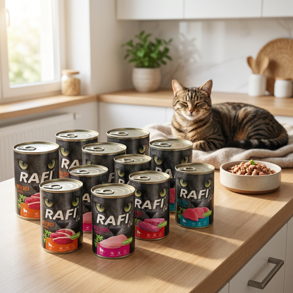 Rafi Mokra karma dla kota bezzbożowa 12x400 g w puszkach – mix smaków dla dorosłych