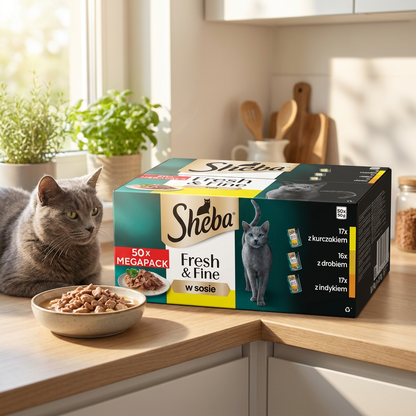Sheba Fresh & Fine mokra karma dla kota w sosie 50 x 50 g – saszetki, drobiowe smaki