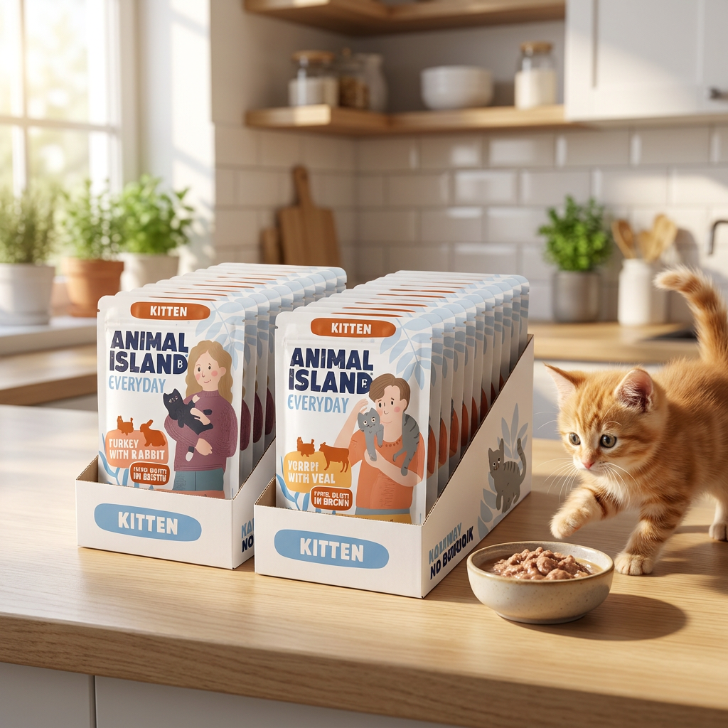 Animal Island mokra karma dla kociąt w saszetkach 24 x 85 g, bezzbożowa – mix smaków