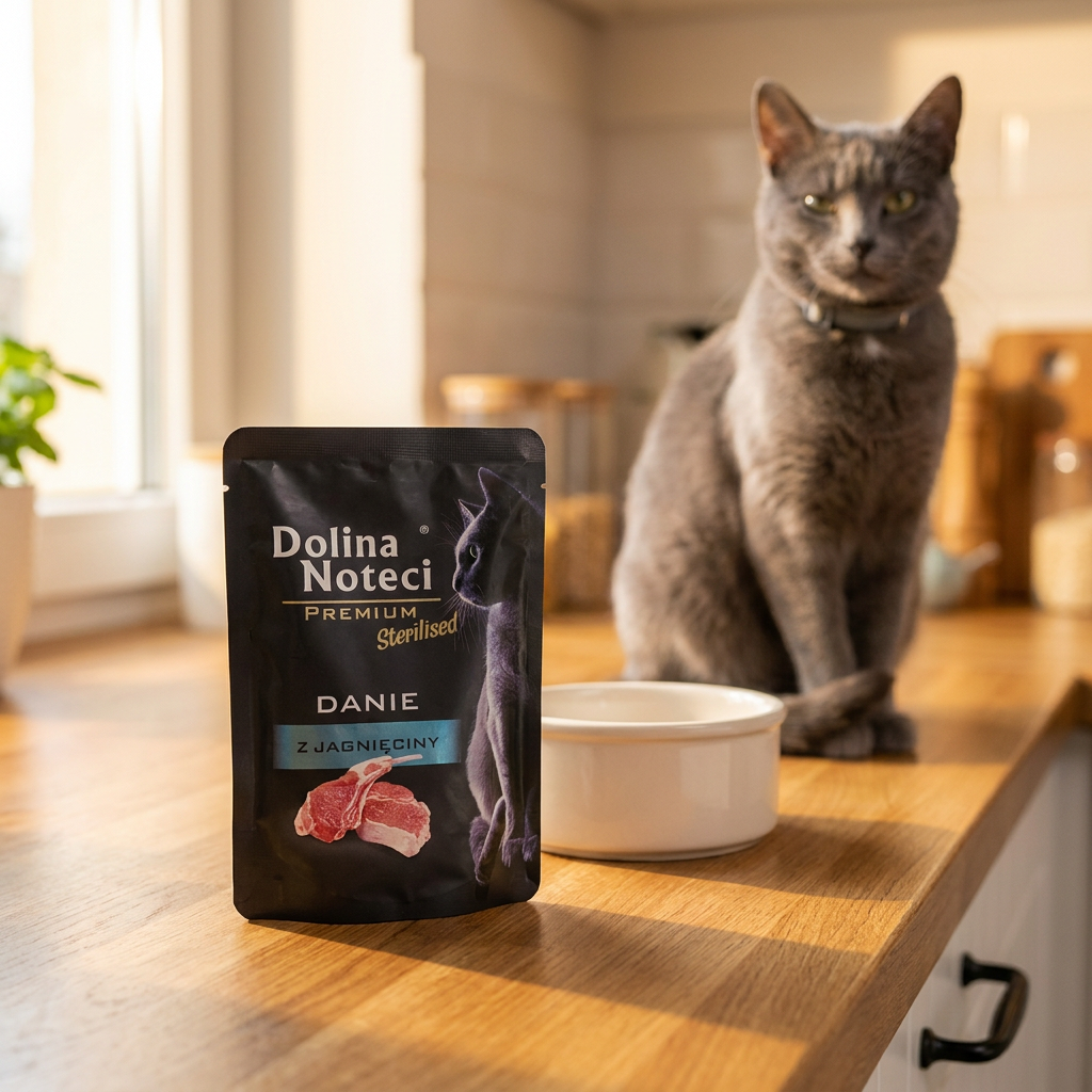 Dolina Noteci Premium mokra karma dla kota sterylizowanego bez zbóż, 85 g – jagnięcina