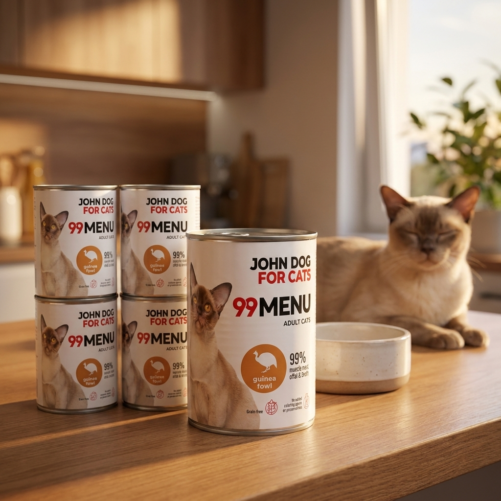 John Dog for Cats karma mokra dla kota 99% mięsa, bezzbożowa, 6 x 400 g – perliczka z kurczakiem