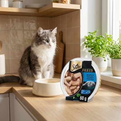 Sheba Filets mokra karma dla kota z kurczakiem i tuńczykiem w sosie – tacka 60 g