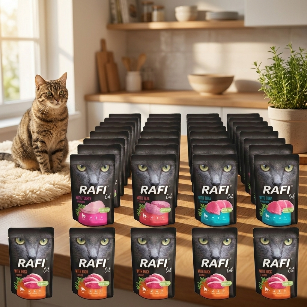 Rafi mokra karma dla kota bezzbożowa w saszetkach 40 x 100 g – mix smaków