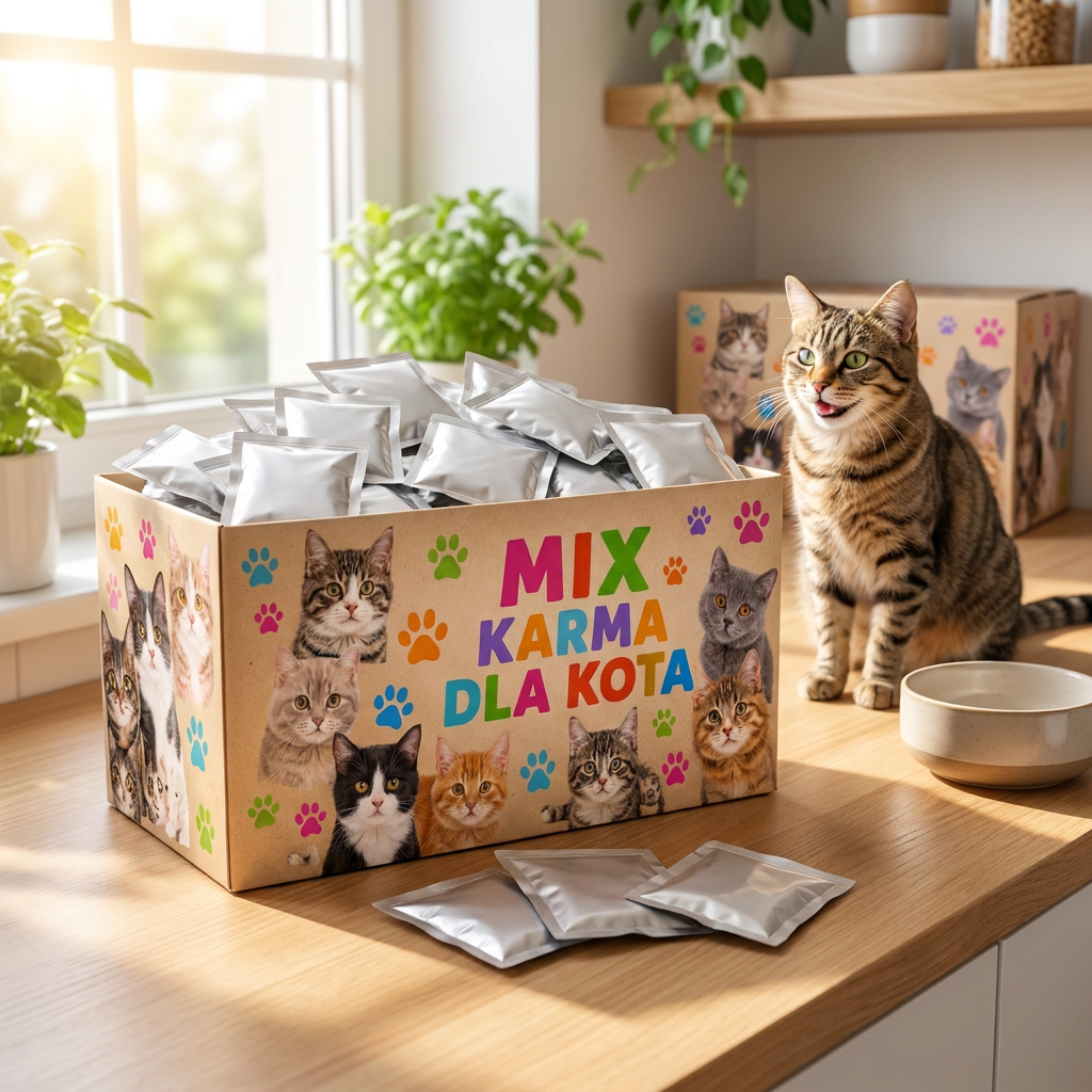Mokra karma dla kota bez zbóż, kawałki mięsa w sosie, 40 saszetek po 100 g – mix smaków