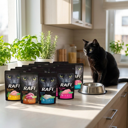 Rafi mokra karma dla kota w saszetkach 40 x 100 g – bezzbożowa, mix 6 smaków