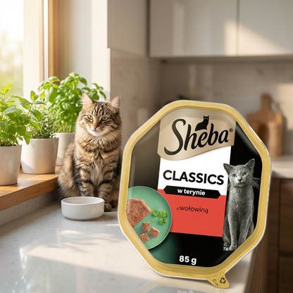 Sheba Classics mokra karma dla kota z wołowiną w terynie 44 x 85 g – tacki
