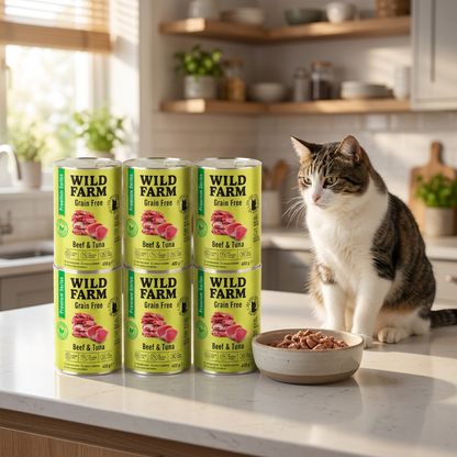 Wild Farm Premium Grain Free mokra karma dla kota 6x400 g – bezzbożowa, wołowina i tuńczyk
