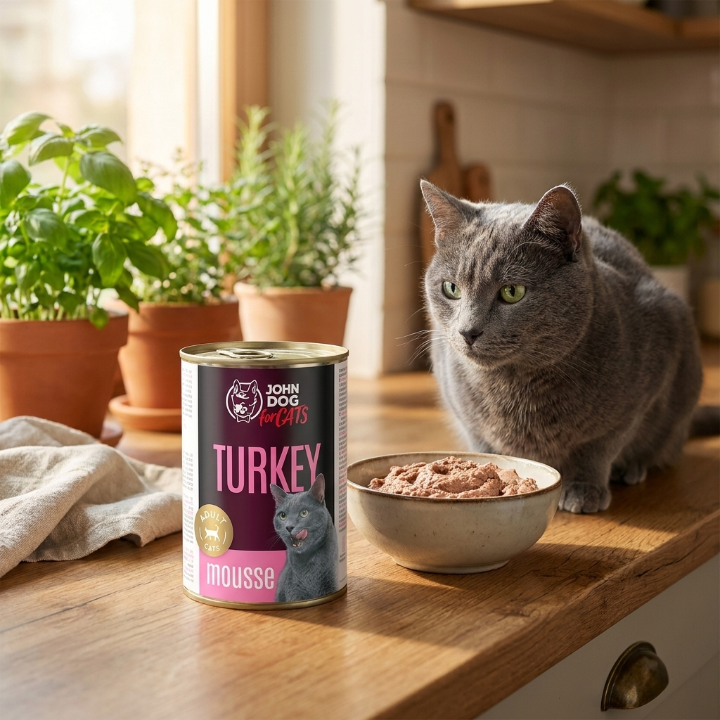 John Dog for Cats Karma mokra dla kota mus bezzbożowy 400 g – mix 6 smaków