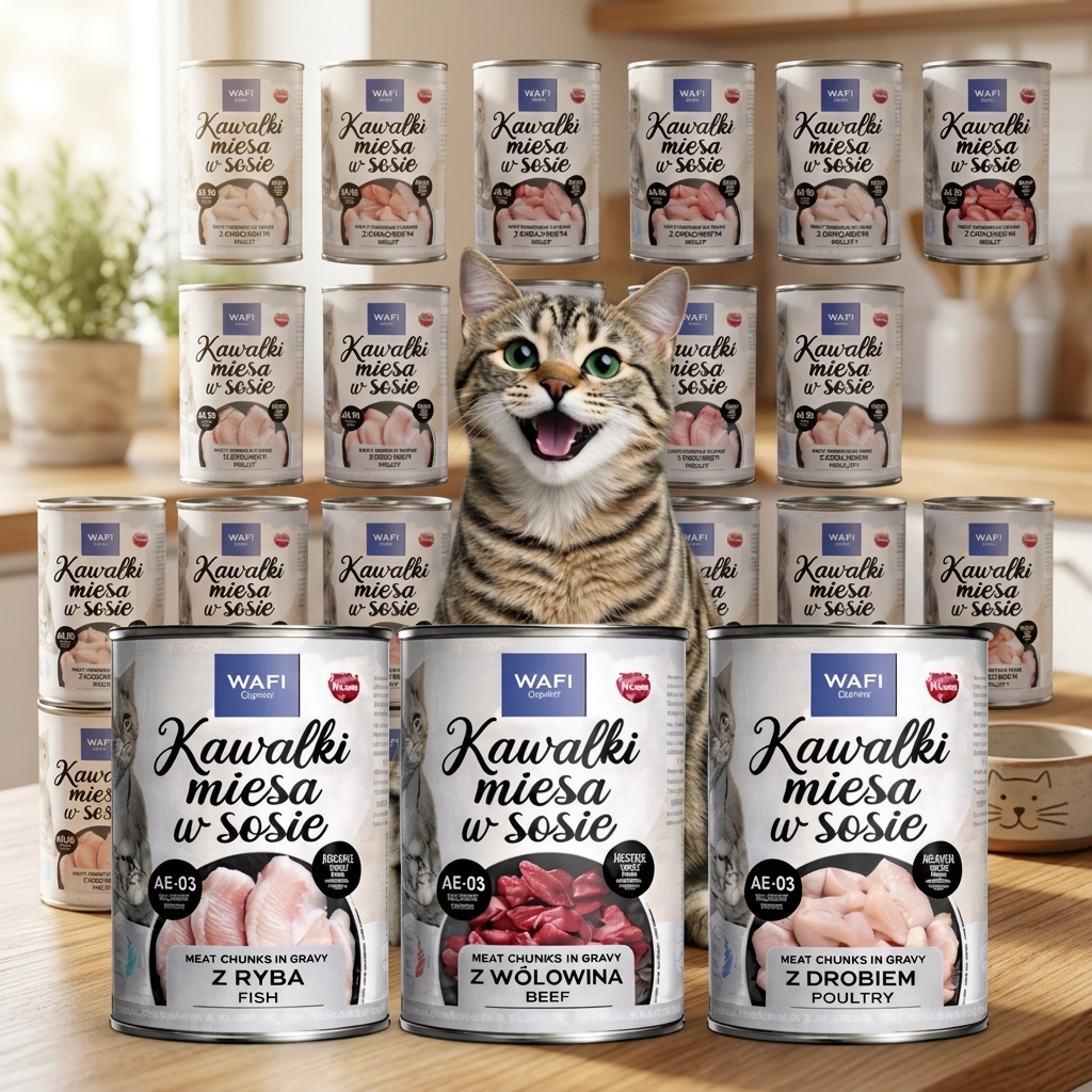 Wafi Mokra karma dla kota kawałki w sosie 24 x 415 g – puszki, mix wołowina i drób