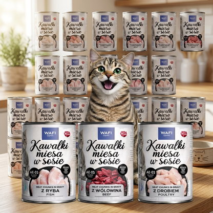 Wafi Mokra karma dla kota kawałki w sosie 24 x 415 g – puszki, mix wołowina i drób
