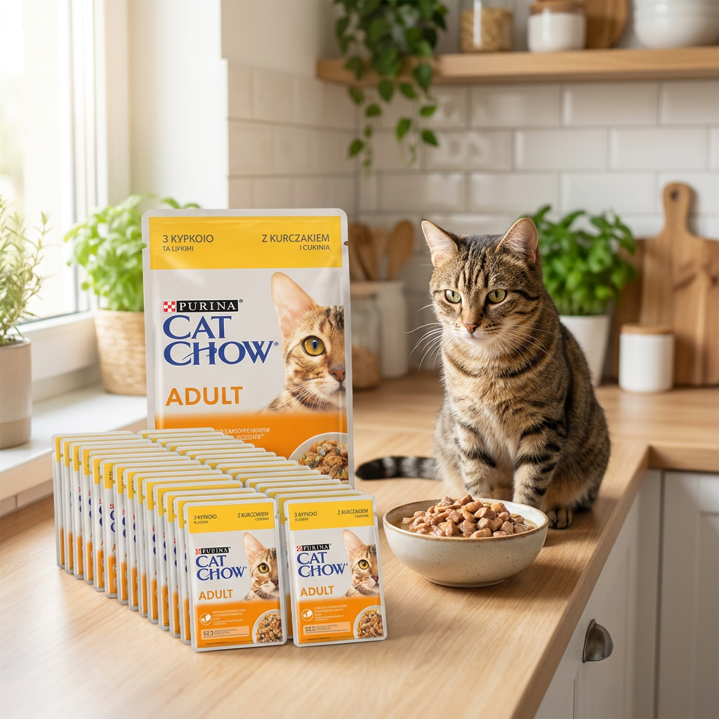 Purina Cat Chow Adult mokra karma dla kota, kurczak z cukinią w galaretce – 26 x 85 g