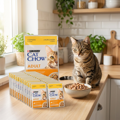 Purina Cat Chow Adult mokra karma dla kota, kurczak z cukinią w galaretce – 26 x 85 g