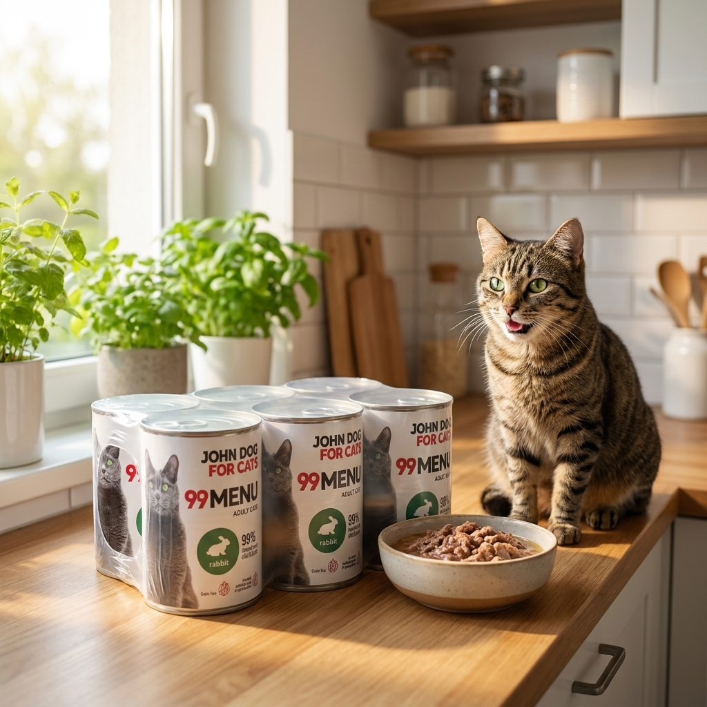 John Dog for Cats 99 MENU karma mokra dla kota z królikiem, bezzbożowa – 6 x 400 g