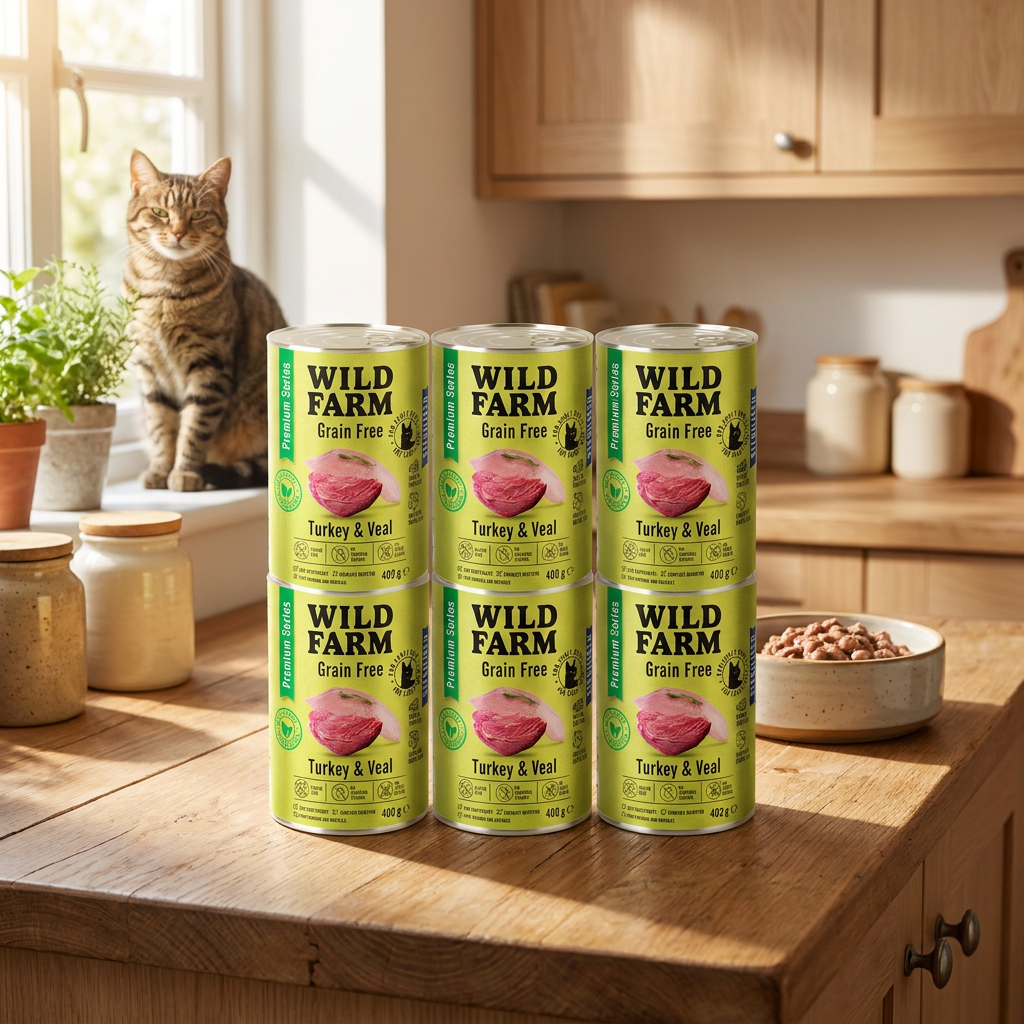 Wild Farm Mokra karma dla kota sterylizowanego bezzbożowa 6x400 g – indyk i cielęcina