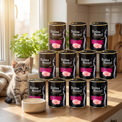 Dolina Noteci Premium Junior mokra karma dla kociąt indyk 12x400 g – bezzbożowa, puszki