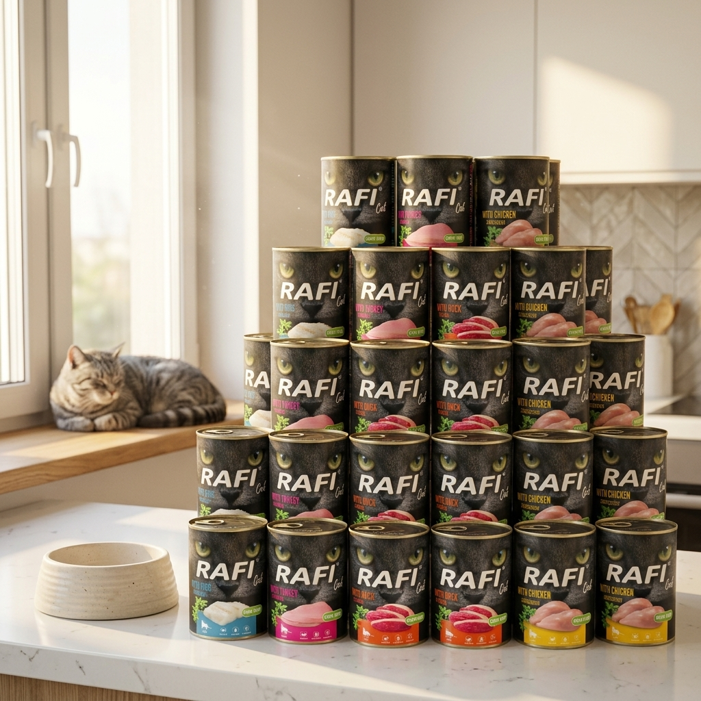 Rafi Cat mokra karma dla kota bezzbożowa 48 x 400 g – mix 4 smaków, dla kotów dorosłych