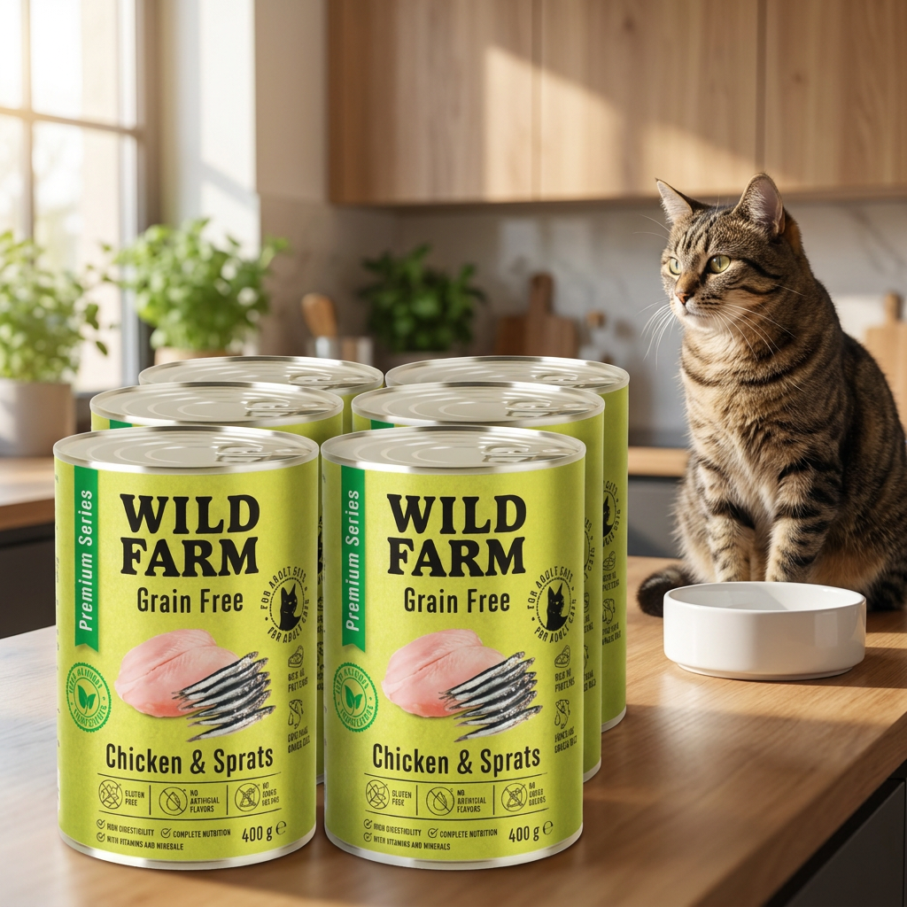 Wild Farm mokra karma dla kota bezzbożowa kurczak i szprot 6 x 400 g – puszki