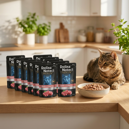 Dolina Noteci Premium mokra karma dla kota z cielęciną 10x85 g – bezzbożowa, saszetki