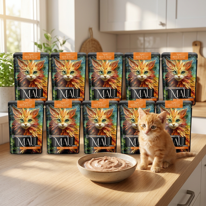 MAU Junior mokra karma dla kociąt 10x85 g bezzbożowa, pasztet i filet – kaczka z mango