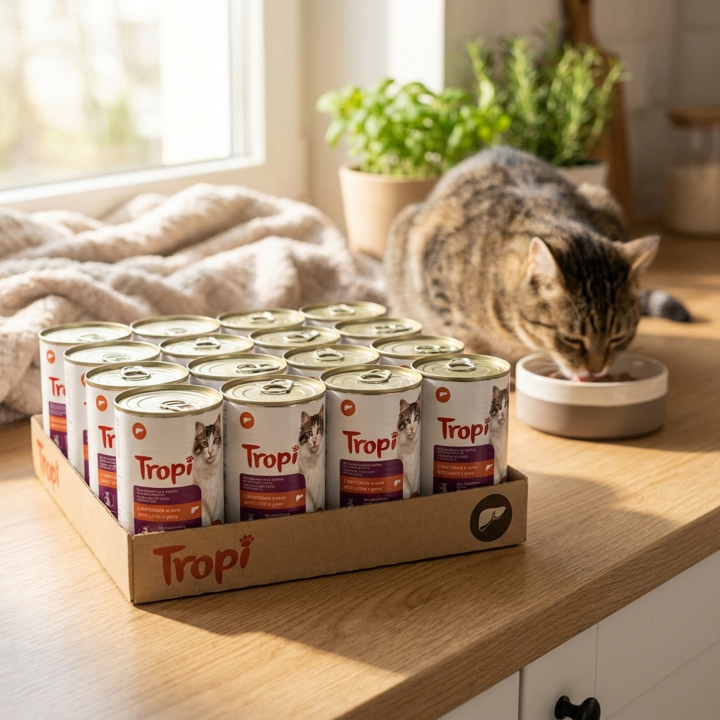 Tropi mokra karma dla kota w puszkach 20 x 830 g – wątróbka i cielęcina, dla dorosłych