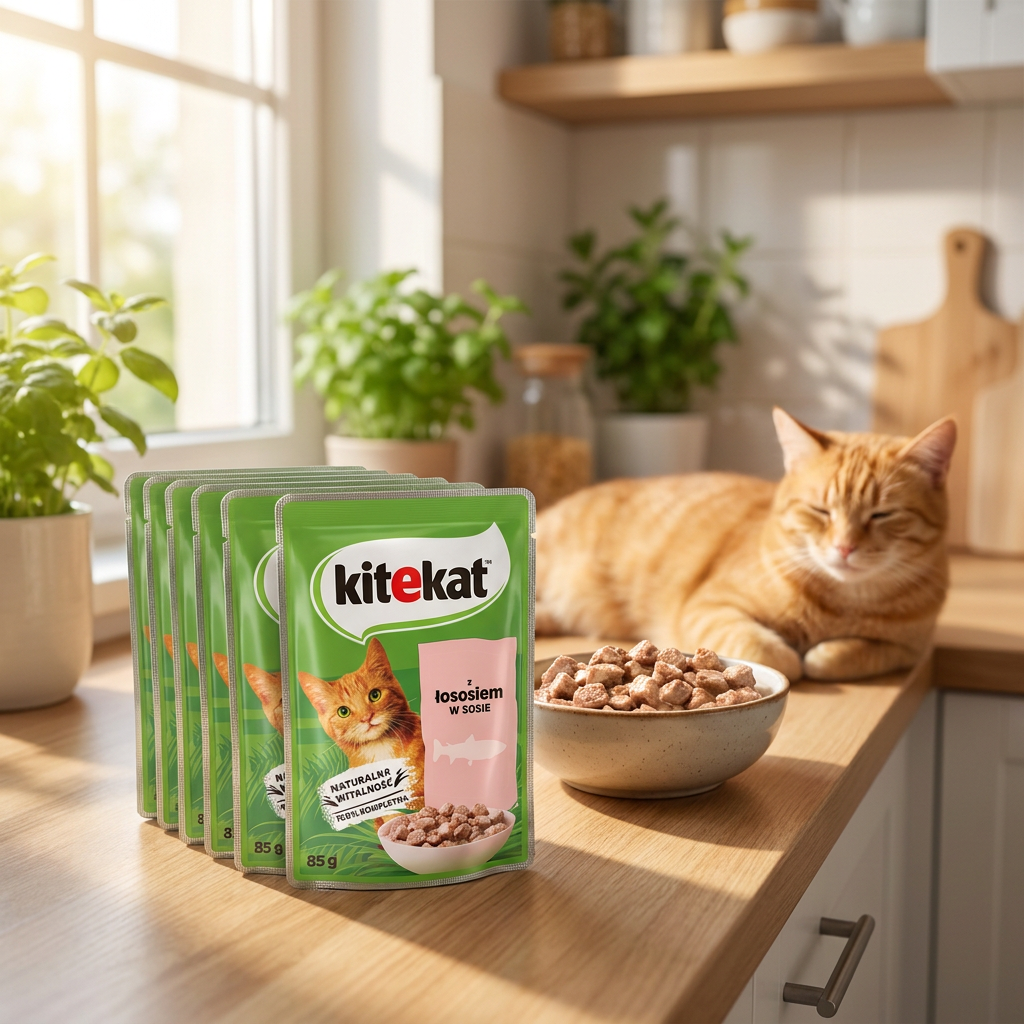 Kitekat mokra karma dla kota łosoś w sosie 28 x 85 g – saszetki dla dorosłych kotów