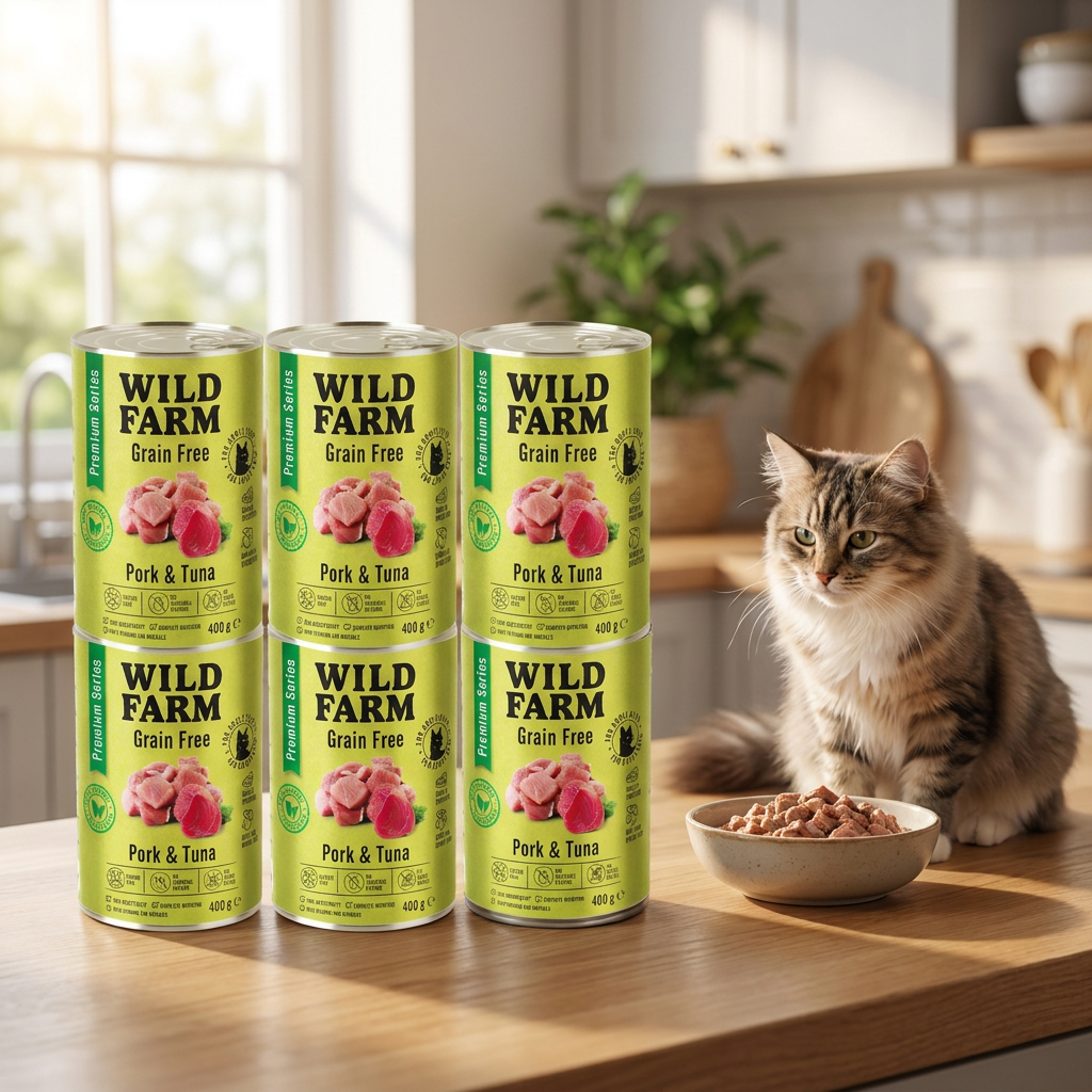 Wild Farm Karma mokra dla kota bezzbożowa – wieprzowina i tuńczyk, 6 x 400 g