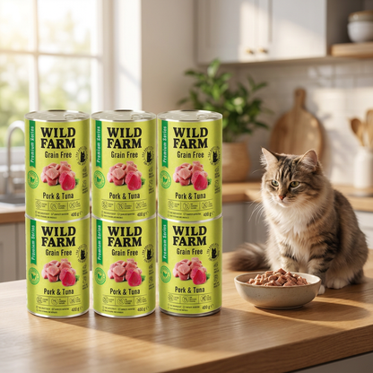 Wild Farm Karma mokra dla kota bezzbożowa – wieprzowina i tuńczyk, 6 x 400 g