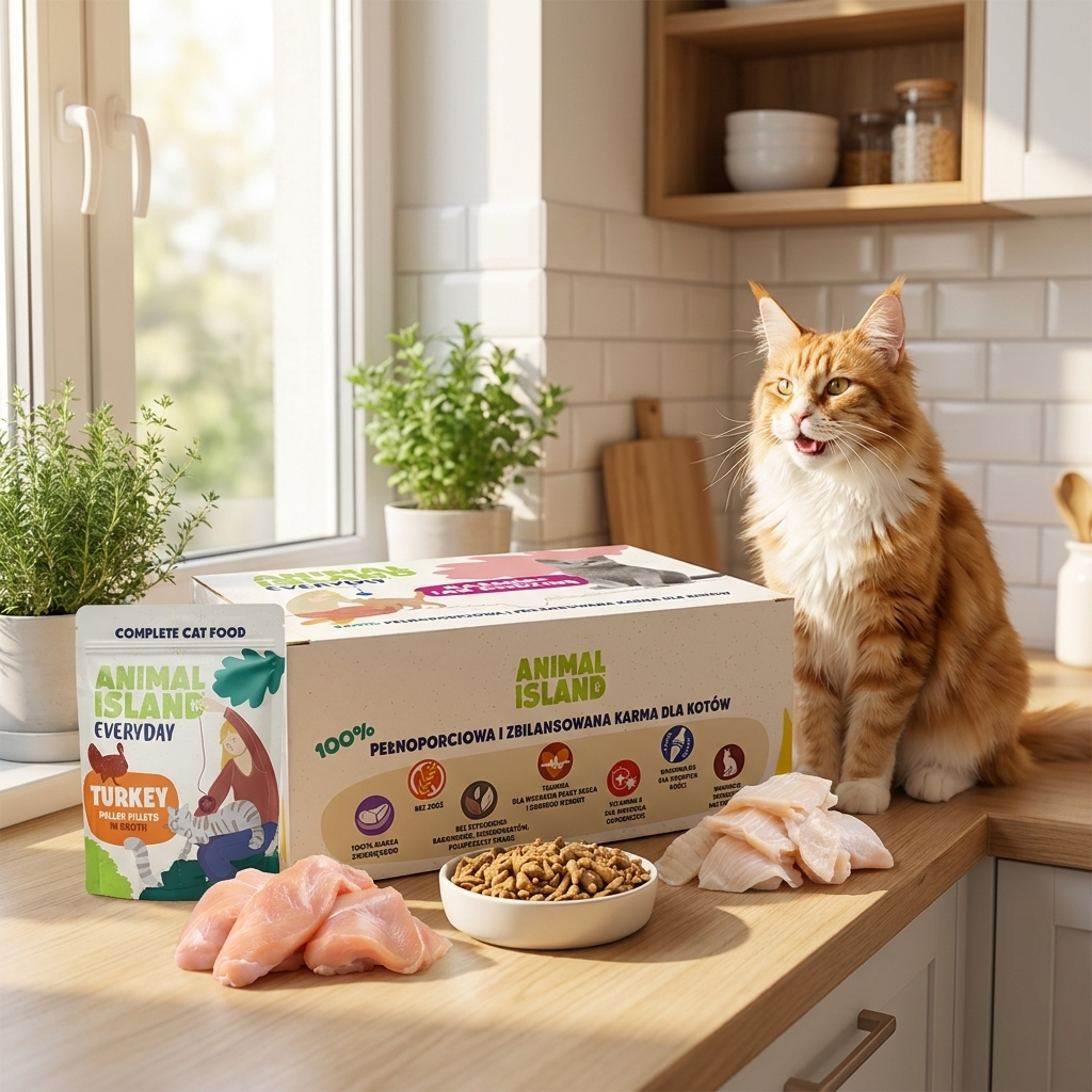 Animal Island mokra karma dla kota 80 x 85 g – bezzbożowa, w saszetkach, indyk i biała ryba