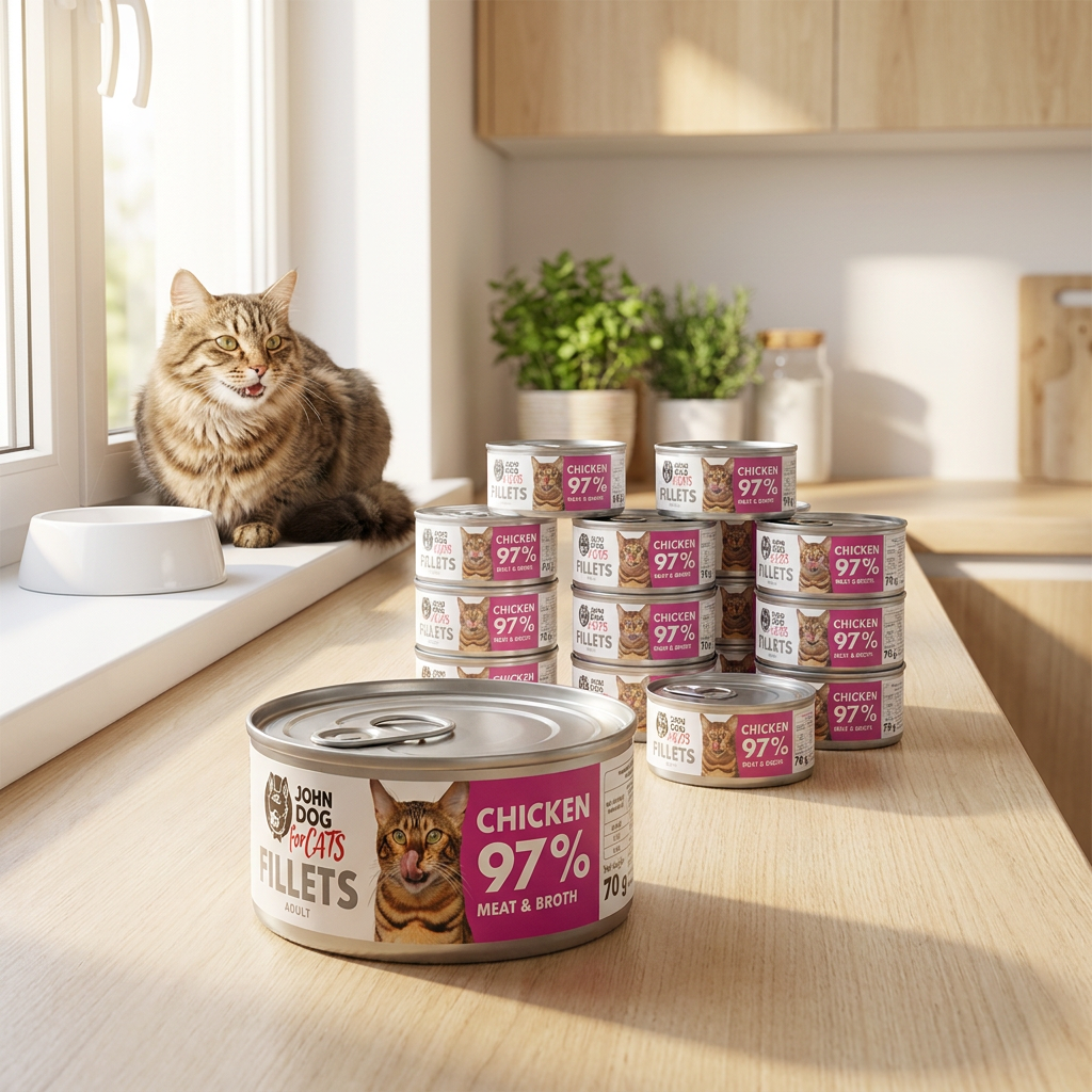John Dog for Cats mokra karma dla kota filety z kurczaka bezzbożowa 12x70 g – kurczak