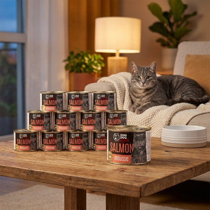 John Dog for Cats karma mokra dla kota mus z łososiem 12x200 g – bezzbożowa, puszki