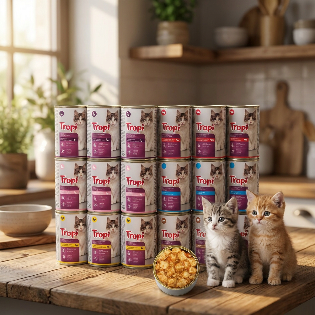Tropi mokra karma dla kota w sosie, 24 x 415 g, 6 smaków – zestaw puszek 9,96 kg