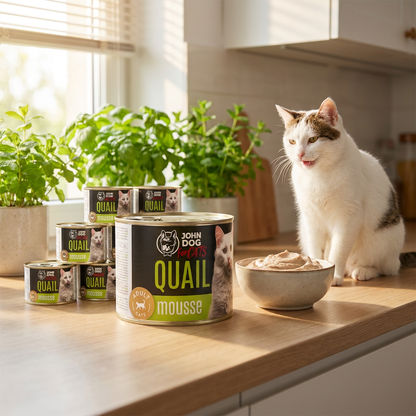 John Dog for Cats mokra karma dla kota mus z przepiórką 12x200 g – bezzbożowa, puszki