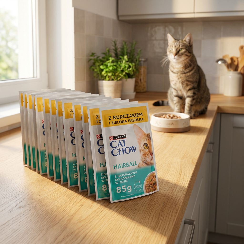 Purina Cat Chow Hairball Control mokra karma dla kota 26 x 85 g – kurczak z fasolką