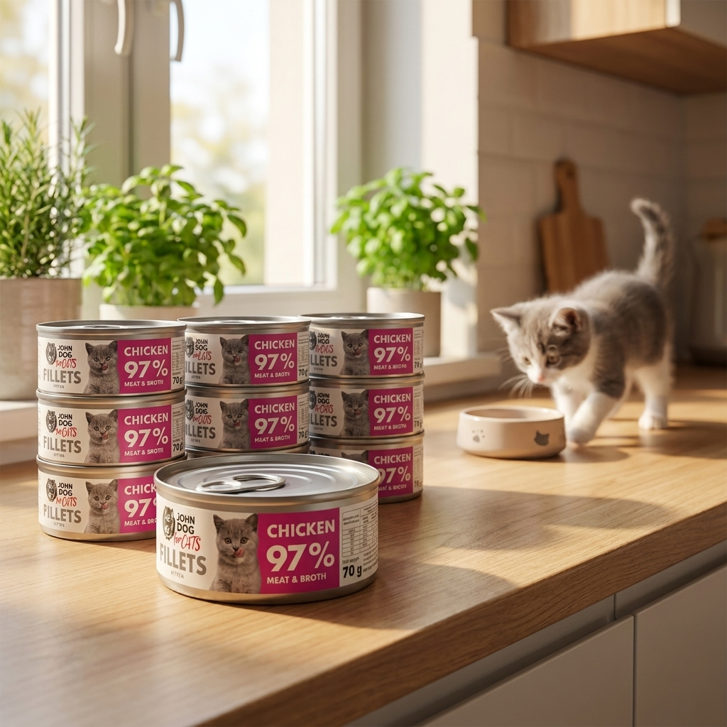 John Dog for Cats mokra karma dla kociąt filety z kurczaka 12x70 g – bezzbożowa, puszka