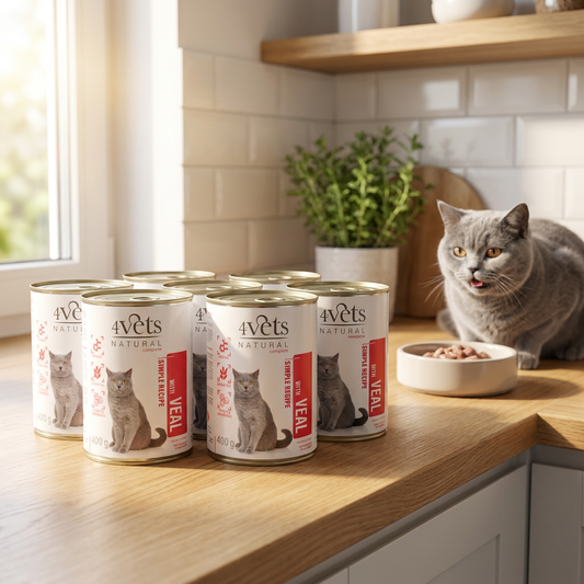 4Vets Natural mokra karma dla kota z cielęciną 6 x 400 g – puszki dla dorosłych kotów