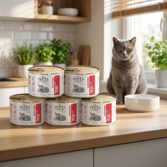 4Vets Natural mokra karma dla kota z cielęciną 6 x 185 g – puszki dla dorosłych kotów