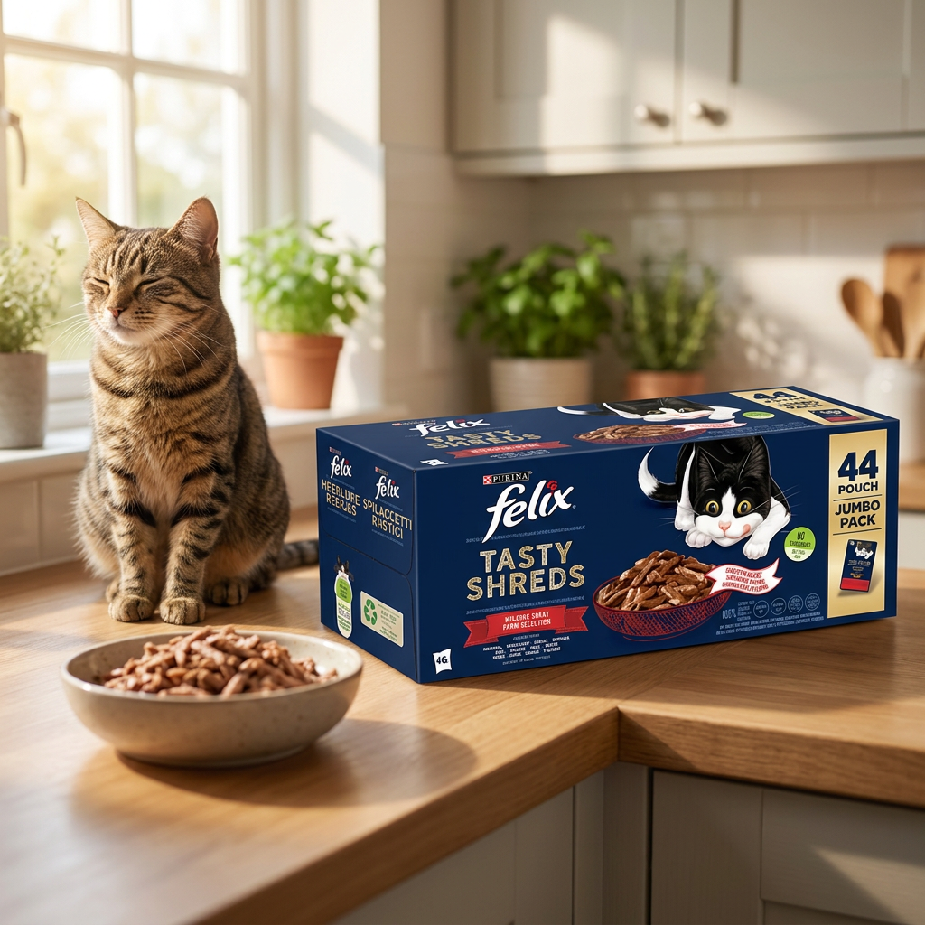 Felix Tasty Shreds mokra karma dla kota w sosie 44x80 g – mix smaków wiejskich