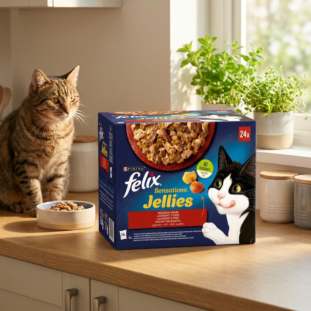 Felix Sensations mokra karma dla kota w galaretce 24x85 g – mix 4 smaków, saszetki
