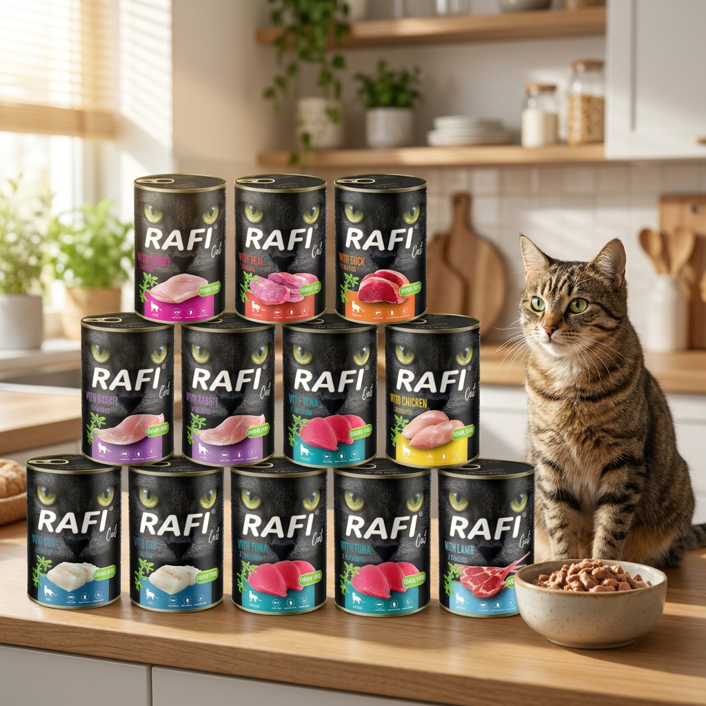 Rafi Mokra karma dla kota bezzbożowa 16 x 400 g w puszkach – mix smaków