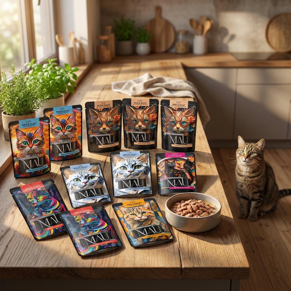MAU mokra karma dla kota pasztet z filetem 12 x 85 g – mix 6 smaków, saszetki