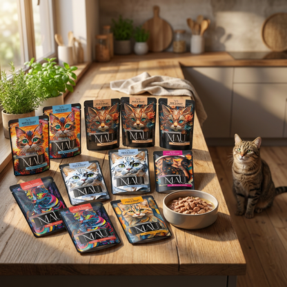 MAU mokra karma dla kota pasztet z filetem 12 x 85 g – mix 6 smaków, saszetki