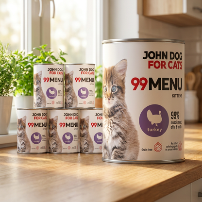 John Dog for Cats 99 Menu karma mokra dla kociąt 6x400 g bezzbożowa, mielonka – indyk