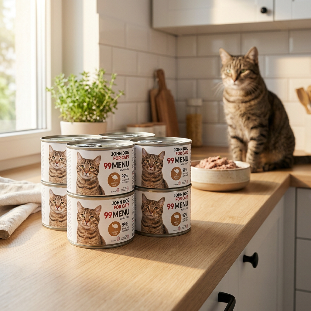 John Dog for Cats 99 Menu karma mokra dla kota bezzbożowa 6x200 g – perliczka