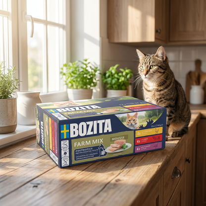 Bozita mokra karma dla kota mus w puszkach 12x85 g bez zbóż – mix smaków z farmy