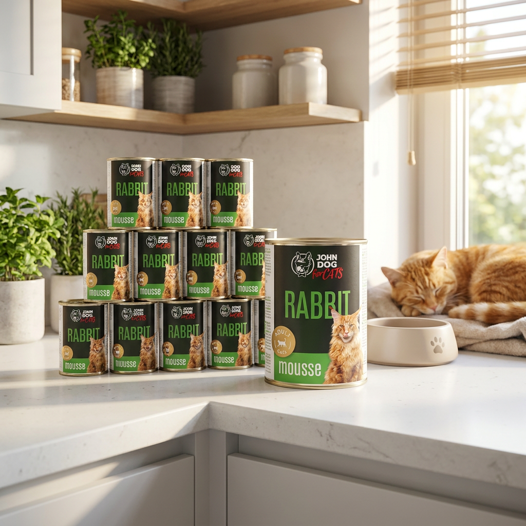 John Dog for Cats monobiałkowa karma mokra dla kota królik 12x400 g – mus bezzbożowy