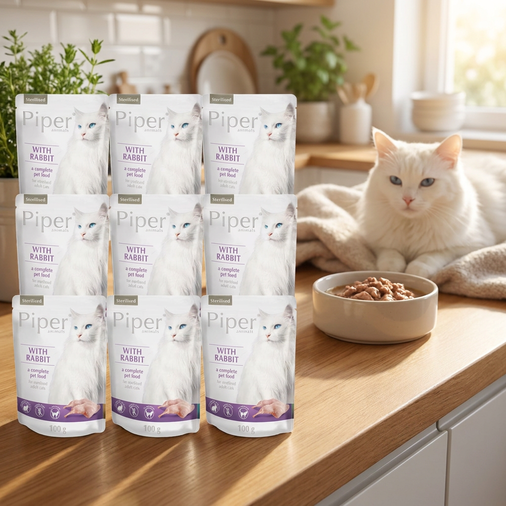 Piper Animals Sterilised mokra karma dla kota z królikiem 10x100 g – bezzbożowa, saszetki