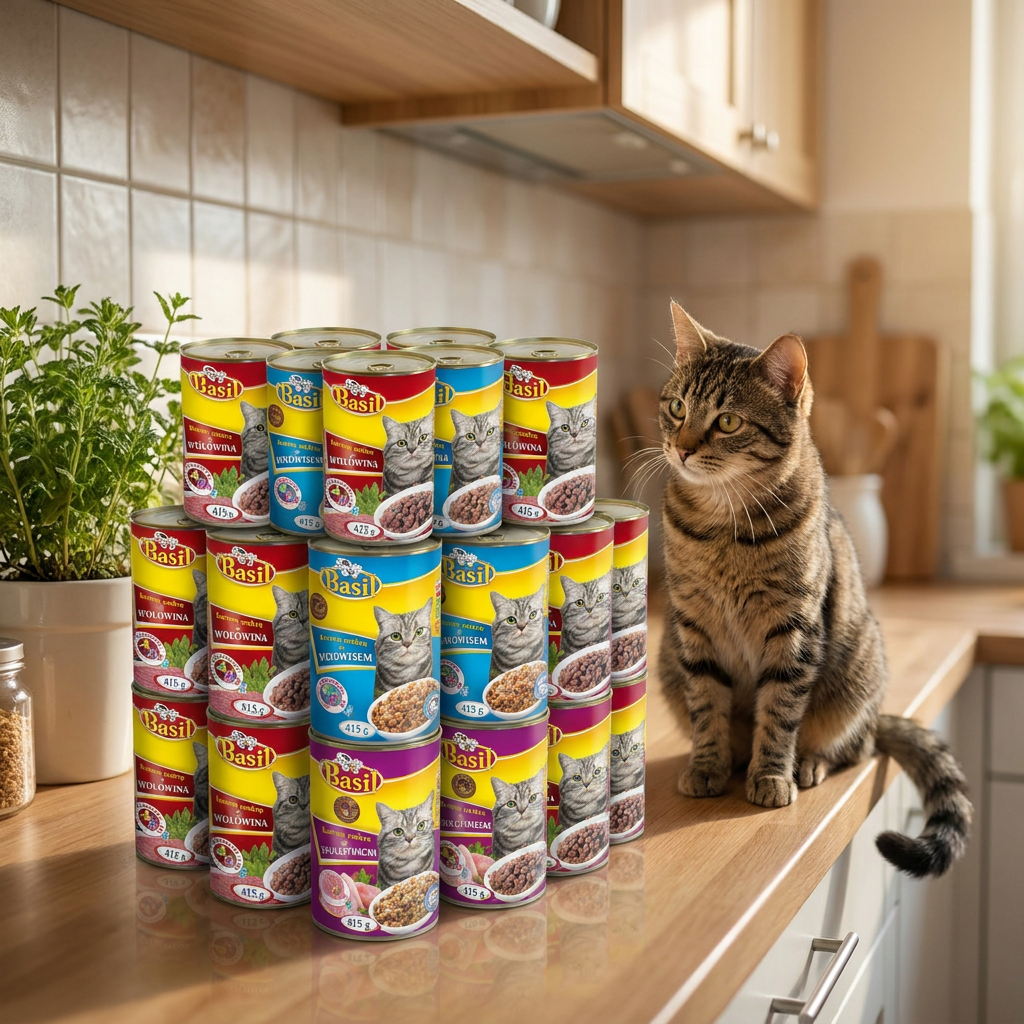 Basil mokra karma dla kota w puszkach 30 x 415 g – mix smaków drób, wołowina, łosoś