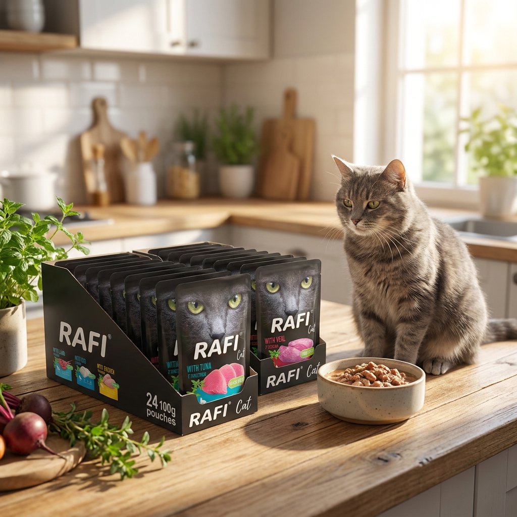 Rafi Mokra karma dla kotów sterylizowanych 24 x 100 g bezzbożowa w saszetkach – mix 6 smaków